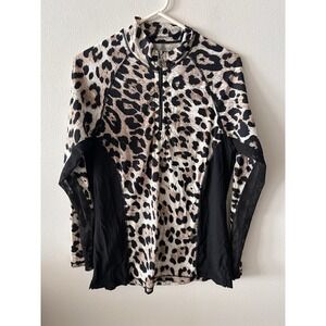 SanSoleil Women's Black Animal Print Golf Top 1/4 Zip Size L UPF 50 Mesh Sleeves